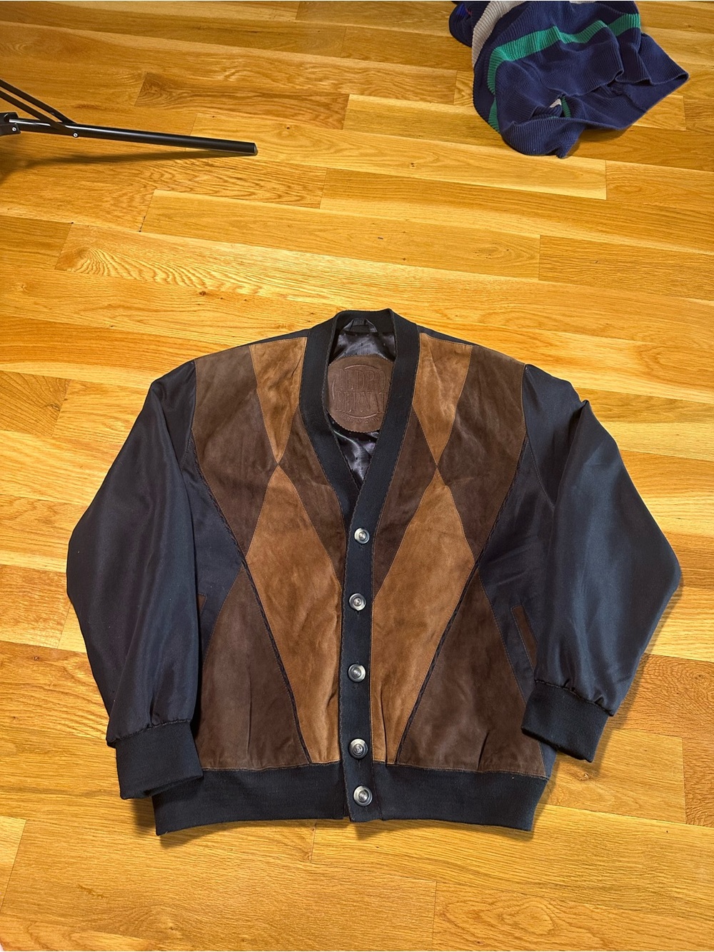 80's vintage Pedro bernat Men's Brown Suede & Black Bomber Jacket